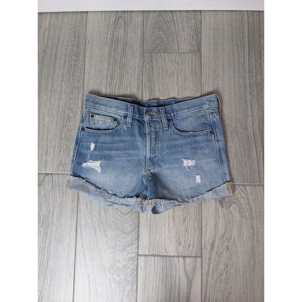 BDG Shorts Womens 25 Blue Distressed High Rise Denim Raw Hem Button Fly Montrose